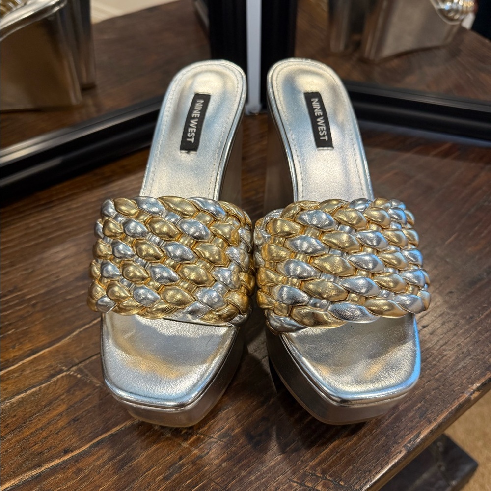 Nine West Metallic Gold and Silver Platform Sandals